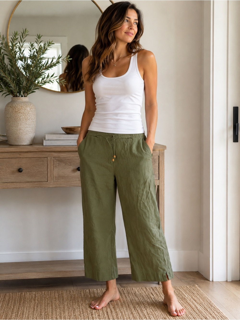 Liz Claiborne Olive Green Wide-Leg Capris